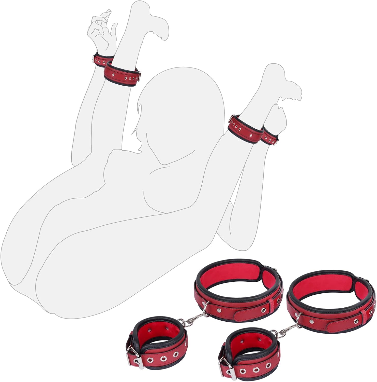 Wrist & Thigh Bondage Restraint Set – Adjustable BDSM Cuffs